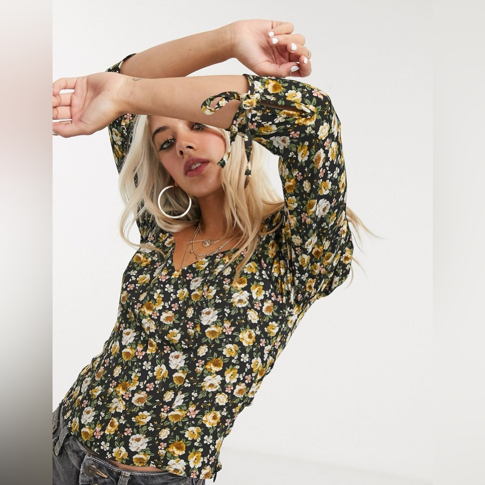 Topshop floral prairie top in yellow